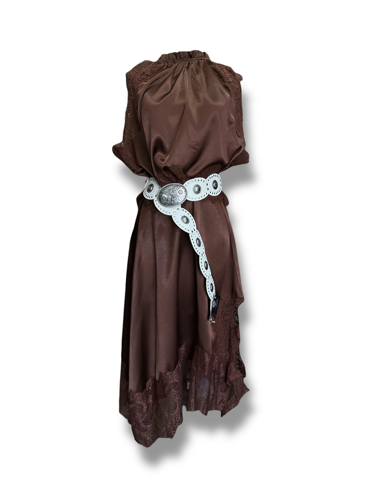 SET-SATIN ENCAJE CAFE 