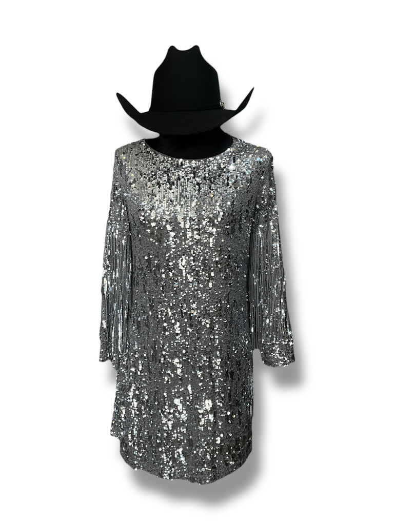 VESTIDO LENTEJUELA PLATEADA 