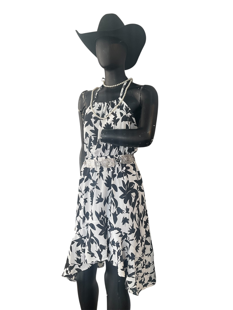 VESTIDO DAMA FLOREADO BLANCO/NEGRO
