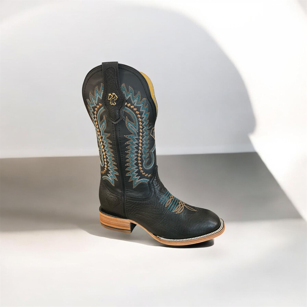 BOTA DE RODEO SHOULDER NEGRA BORDADA HORMA DIAMANTE T/RECTO 