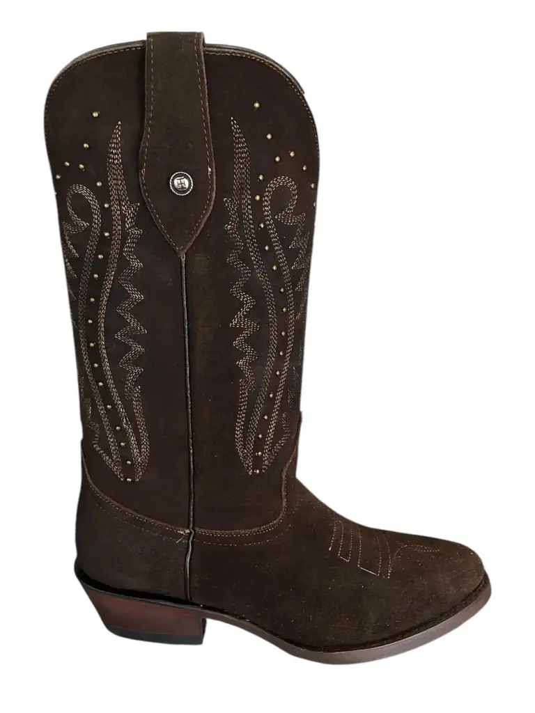 BOTA SEMIPUNTAL GAMUZA COLOR CHOCOLATE DAMA