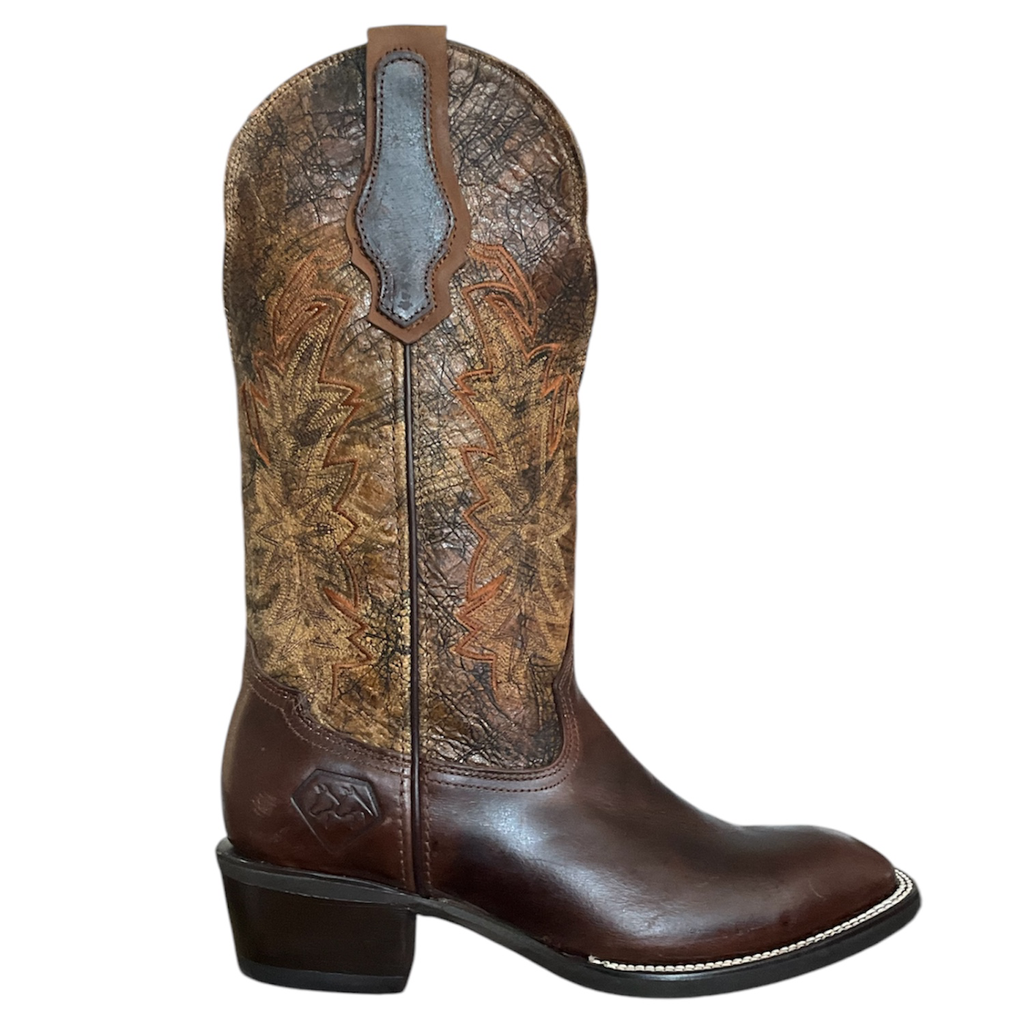BOTA RODEO PULL UP CAFE H.DIAMANTE TB/BORDADO MIEL CRAQUELADO S/HULE TC/CUBANO  