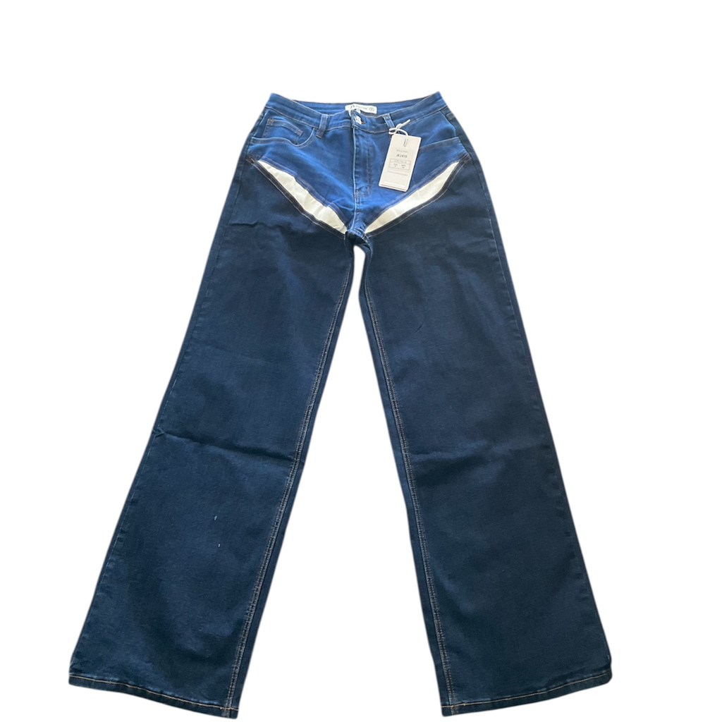 PANTALON JS DEMIN CHAPARRERA TRICOLOR TIRO ALTO 