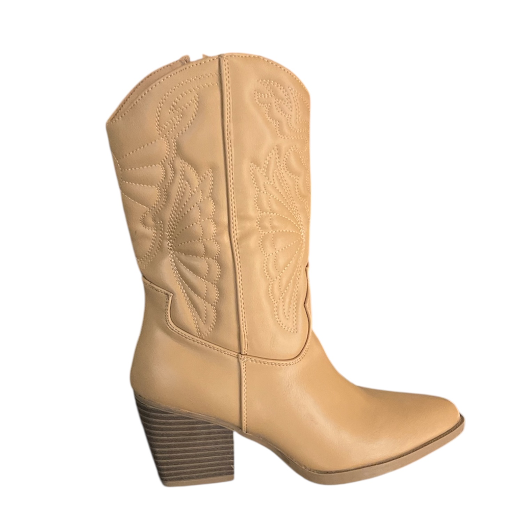 BOTA VINIPIEL COLOR BEIGE H/SEMI PUNTAL TACON ALTO 