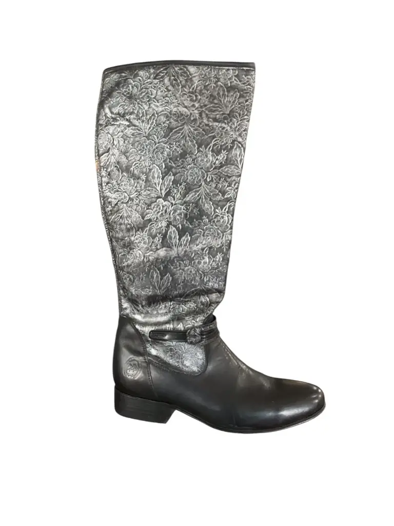 BOTA RODEO C.DE TORO NEGRA H.DIAMANTE TB/GRABADO T/RECTO S/CUERO