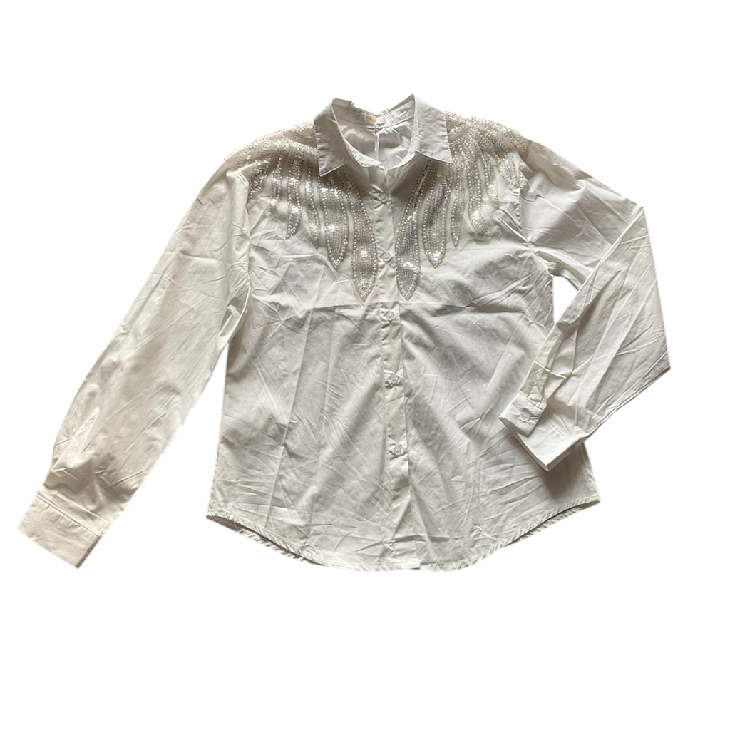 CAMISA PARA DAMA CON BRILLOS BLANCA 