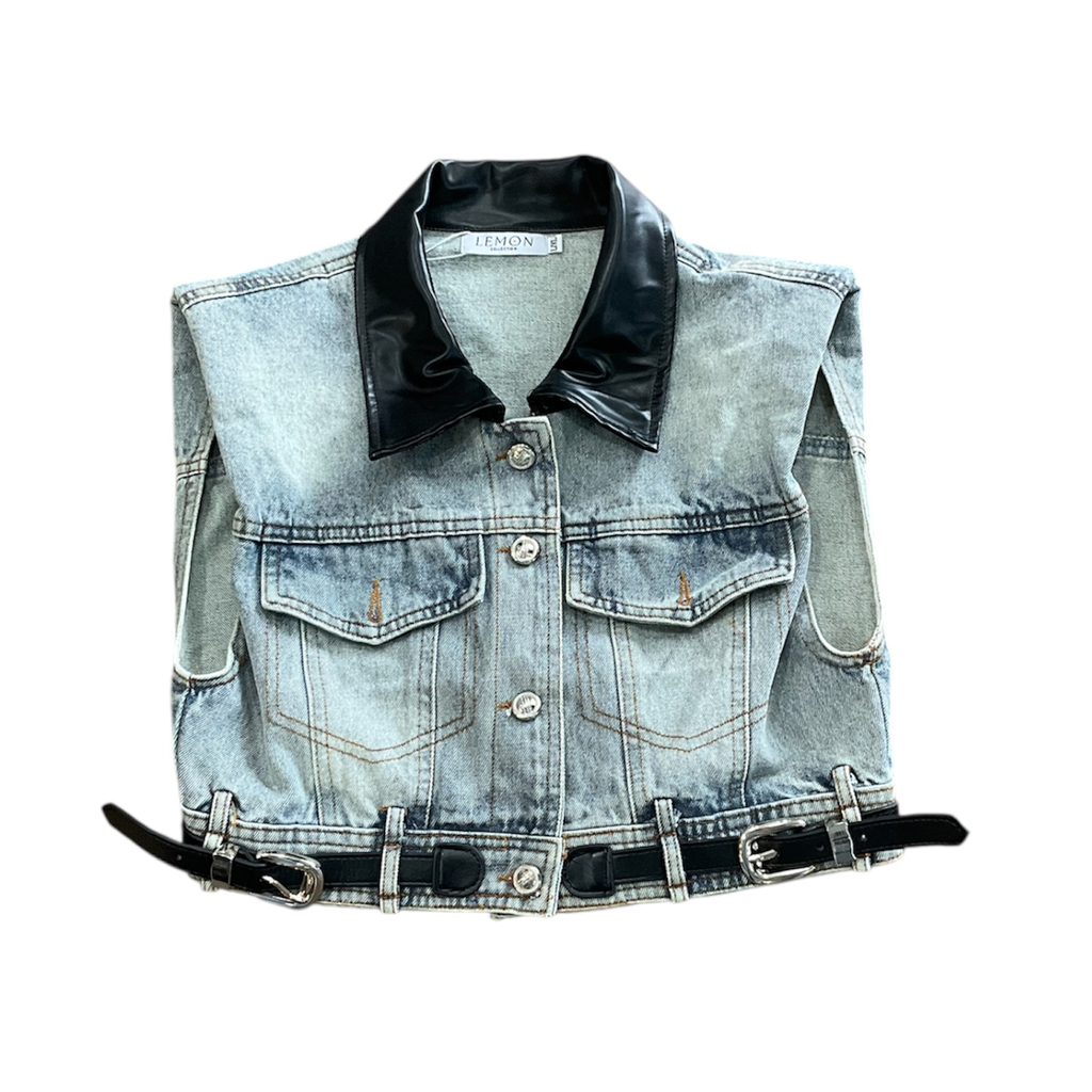 CHALECO DE MEZCLILLA CON CUELLO NEGRO DAMA 