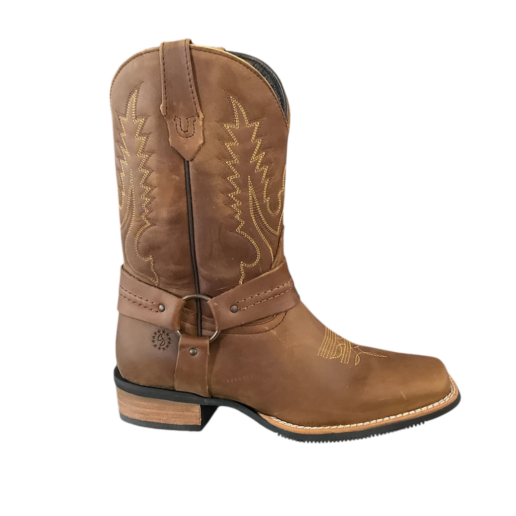 BOTA RODEO CRAZY TABACO TUBO BORDADO SUELA DE HULE TC/ RECTO 