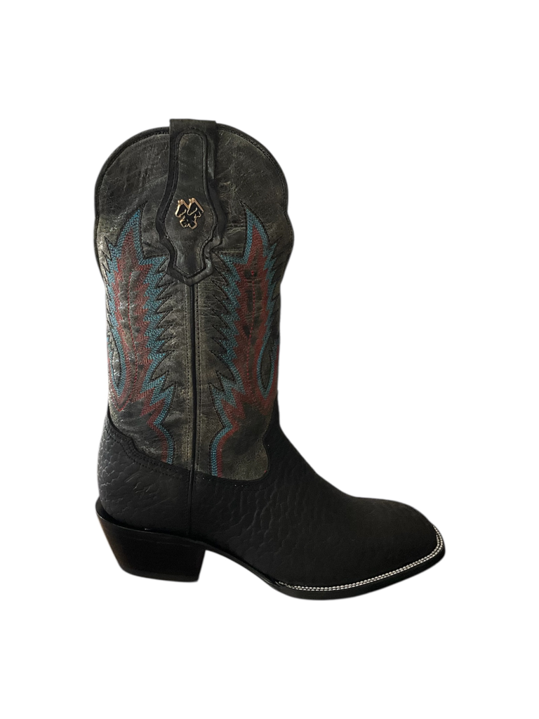 BOTA RODEO CUELLO DE TORO PULIDO COLOR NEGRO H.DIAMANTE T.BORDADO T.CUBANO S.CUERO 