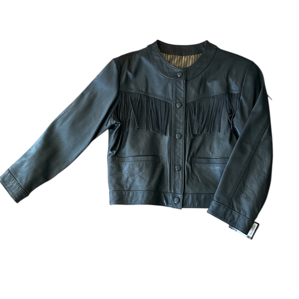 CHAQUETILLA DE PIEL C/ BARBAS NEGRAS PARA DAMA 