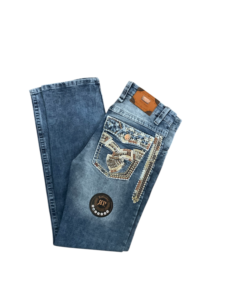 PANTALON VAQUERO REPLICADOS CORTE RECTO BORDADO SALMON  