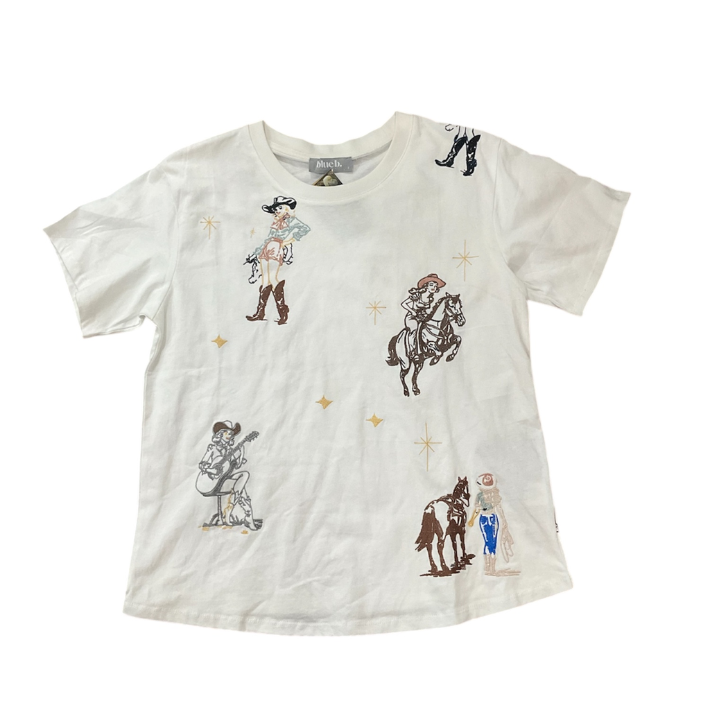 PLAYERA BLANCA BORDADO DE CABALLOS DAMA 