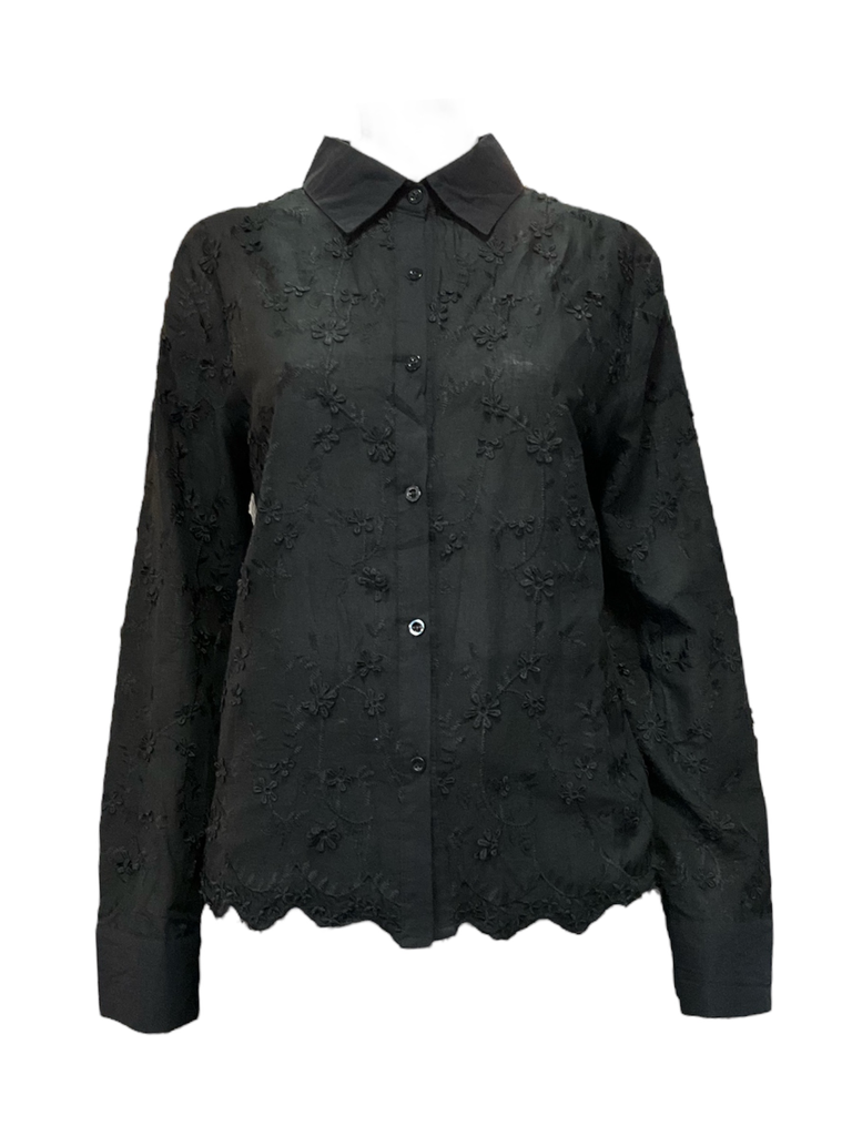 CAMISA NEGRA P/ DAMA CON FLORES TALLA S/M