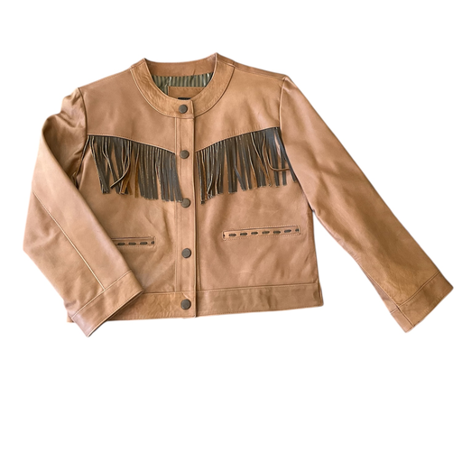 CHAQUETILLA DE PIEL C/ BARBAS CHOCOLATE PARA DAMA 