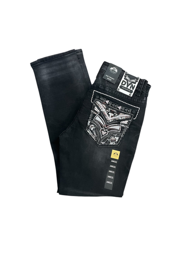 PANTALON VAQUERO NEGRO REPLICADOS CORTE RECTO BORD/BLANCO