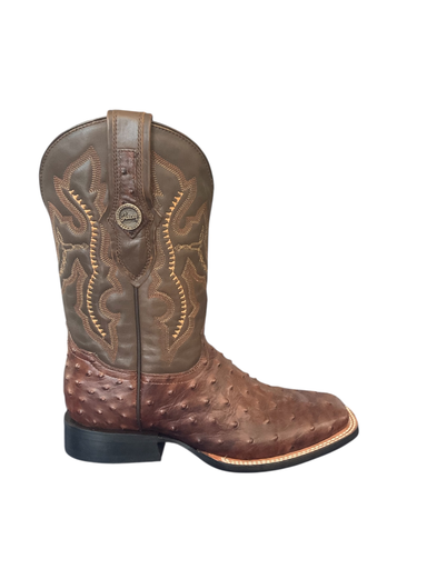 BOTA RODEO ACABADO AVESTRUZ CAFE H/CUADRADA T/RECTO S/CUERO T/BORDADO 