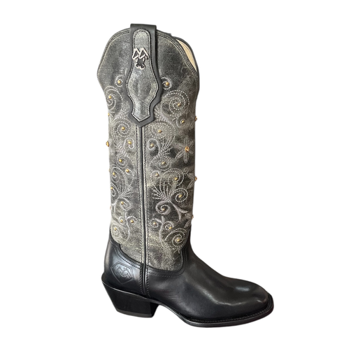 BOTA RODEO PULL UP NEGRO DAMA TUBO GRIS C/ ESTOPEROL H. DIAMANTE CATON CUBANO 