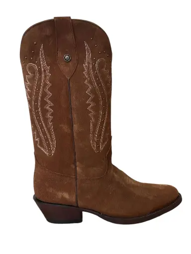 BOTA SEMIPUNTAL GAMUZA COLOR CAFE DAMA 
