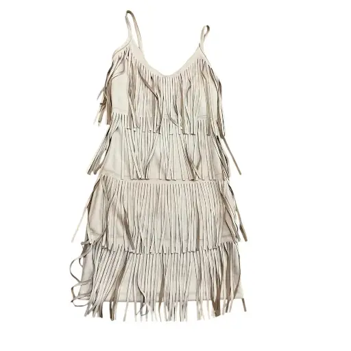 VESTIDO CON BARBAS COLOR BEIGE 
