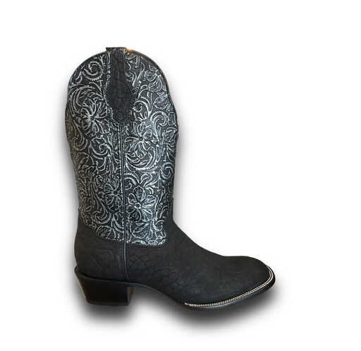 BOTA RODEO CUELLO DE TORO NEGRO H/DIAMANTE T/GRABADO T/CUBANO S/CUERO
